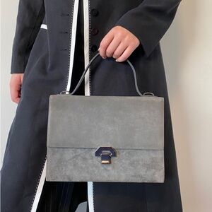 Vintage Chic Gray Suede Handbag